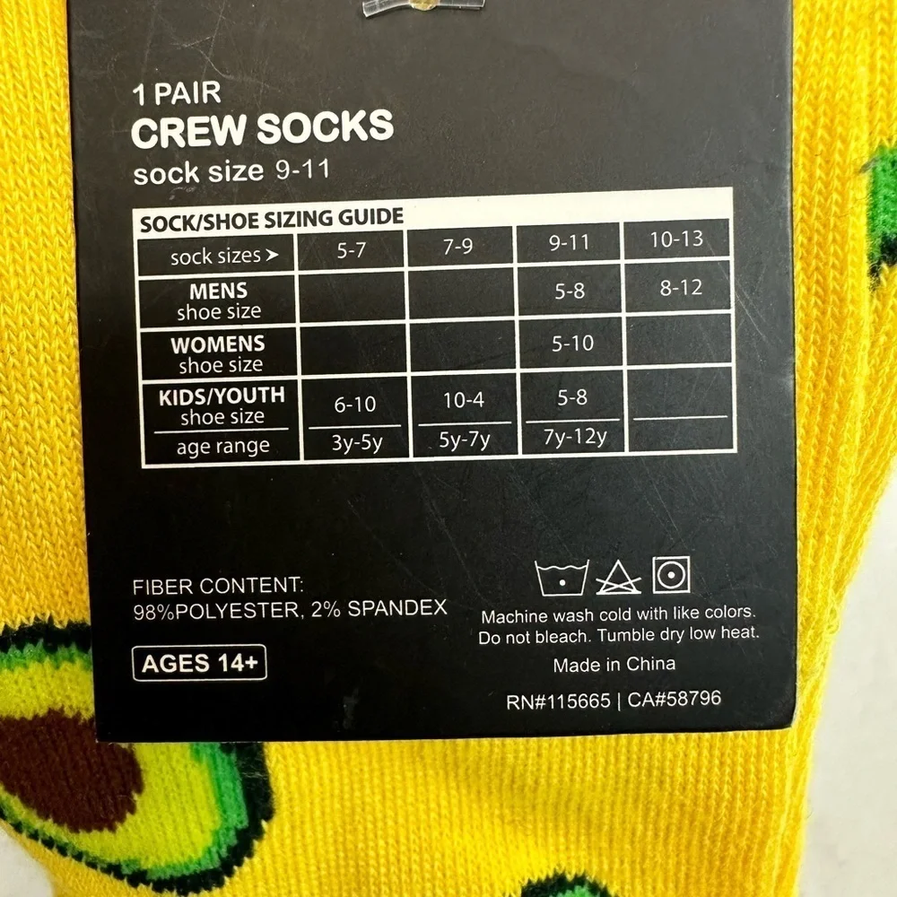 Avocado Socks Novelty Print Yellow